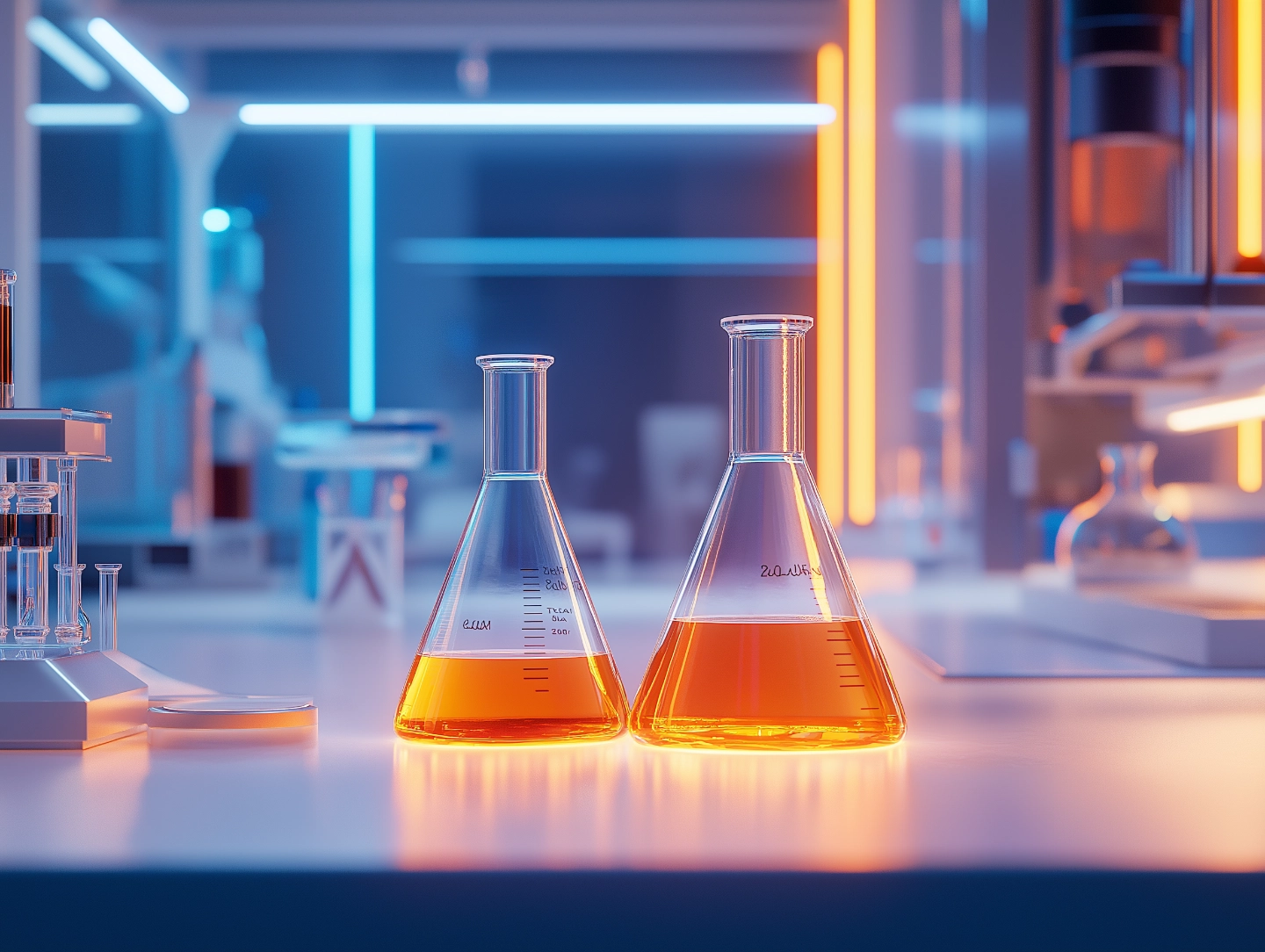 Shake flasks on a clean lab work surface